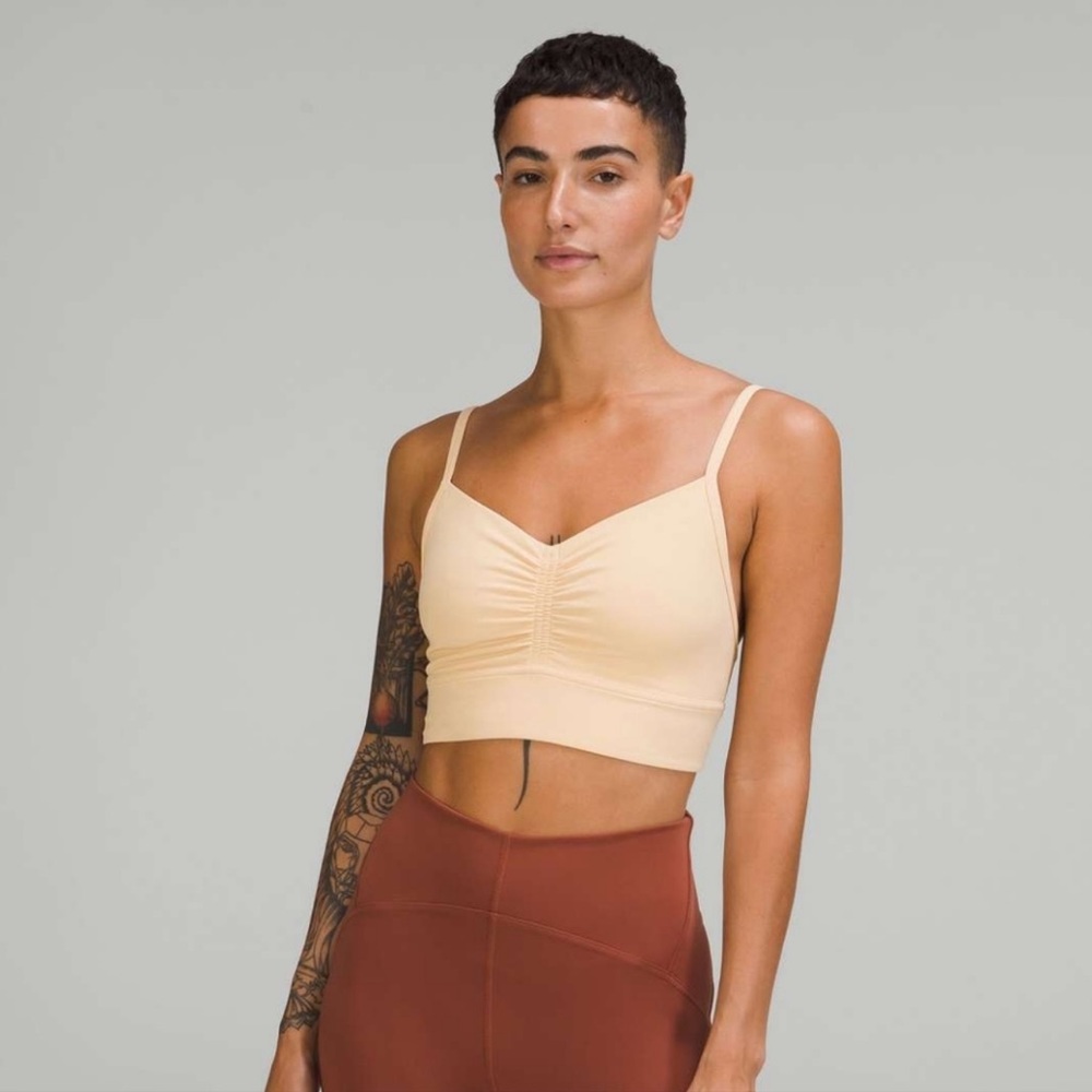 lululemon athletica light beige ruched sports bra
